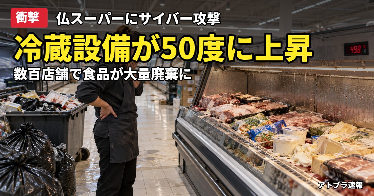 記事内容をもとにしたAI再現イメージ：【衝撃】仏スーパー数百店舗の冷蔵設備にサイバー攻撃、庫内50度で食品大量廃棄