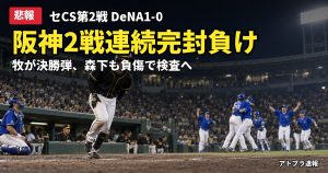 記事内容をもとにしたAI再現イメージ：【悲報】阪神、CS第2戦もDeNAに0-1で完封負け 牧の決勝弾で連敗、森下は負傷で検査へ