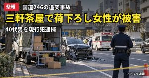 記事内容をもとにしたAI再現イメージ：【悲報】三軒茶屋の国道246で荷下ろし中の30代女性が乗用車に挟まれ両足切断、40代男を現行犯逮捕