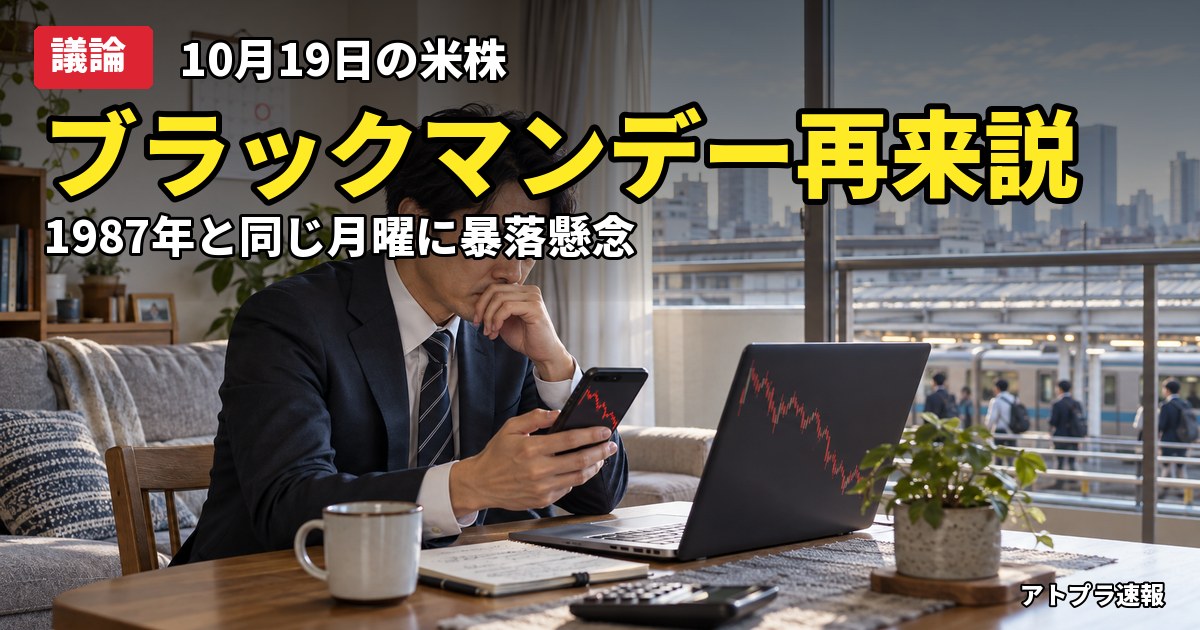 記事内容をもとにしたAI再現イメージ:【議論】ブラックマンデー再来か、10月19日の米株暴落説にネット民「言ってるうちは来ない」「買い場」
