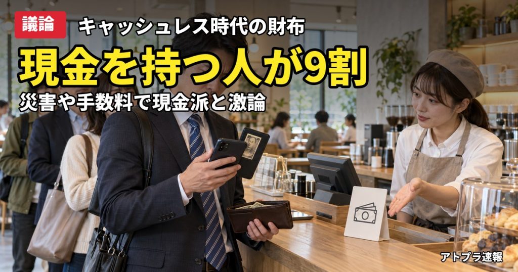 記事内容をもとにしたAI再現イメージ：【議論】キャッシュレス全盛期でも現金は必要？大手小町の調査で「現金を持つ」が9割、ネットは災害・手数料で大激論