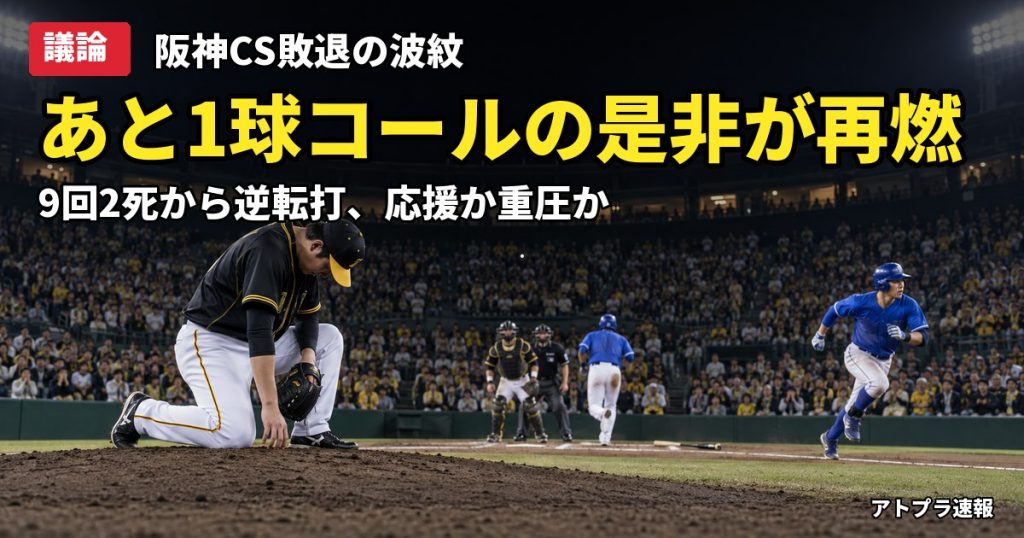 記事内容をもとにしたAI再現イメージ：【議論】阪神CS敗退で「あと1球コール」の是非が再燃、工藤の逆転被弾に賛否