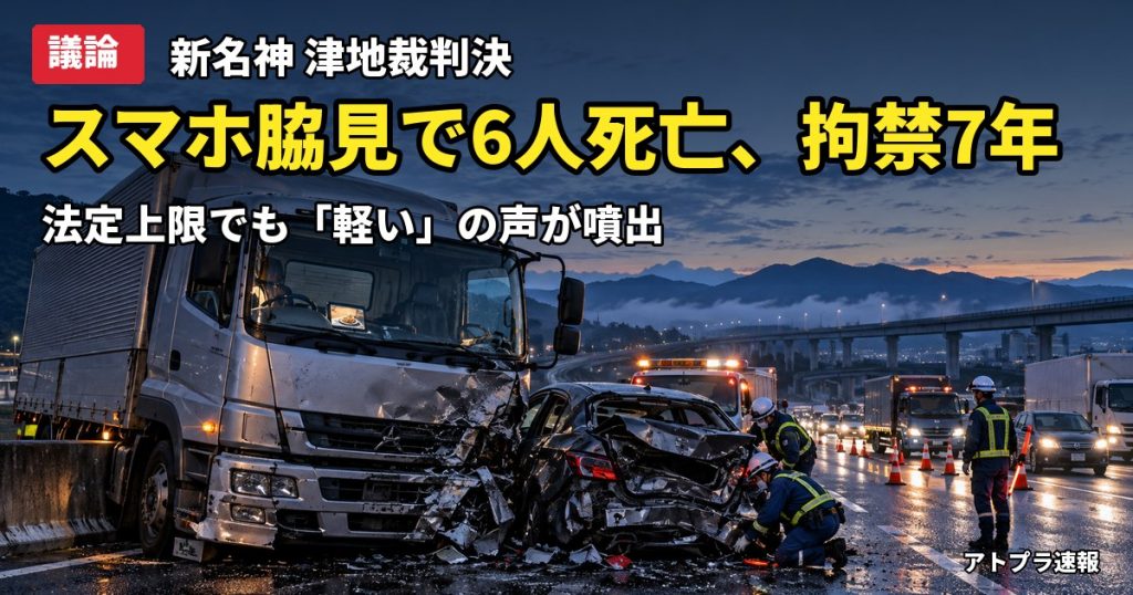 記事内容をもとにしたAI再現イメージ：【議論】新名神6人死亡事故、TikTok見ながら運転の元運転手に拘禁刑7年　津地裁が法定上限の判決