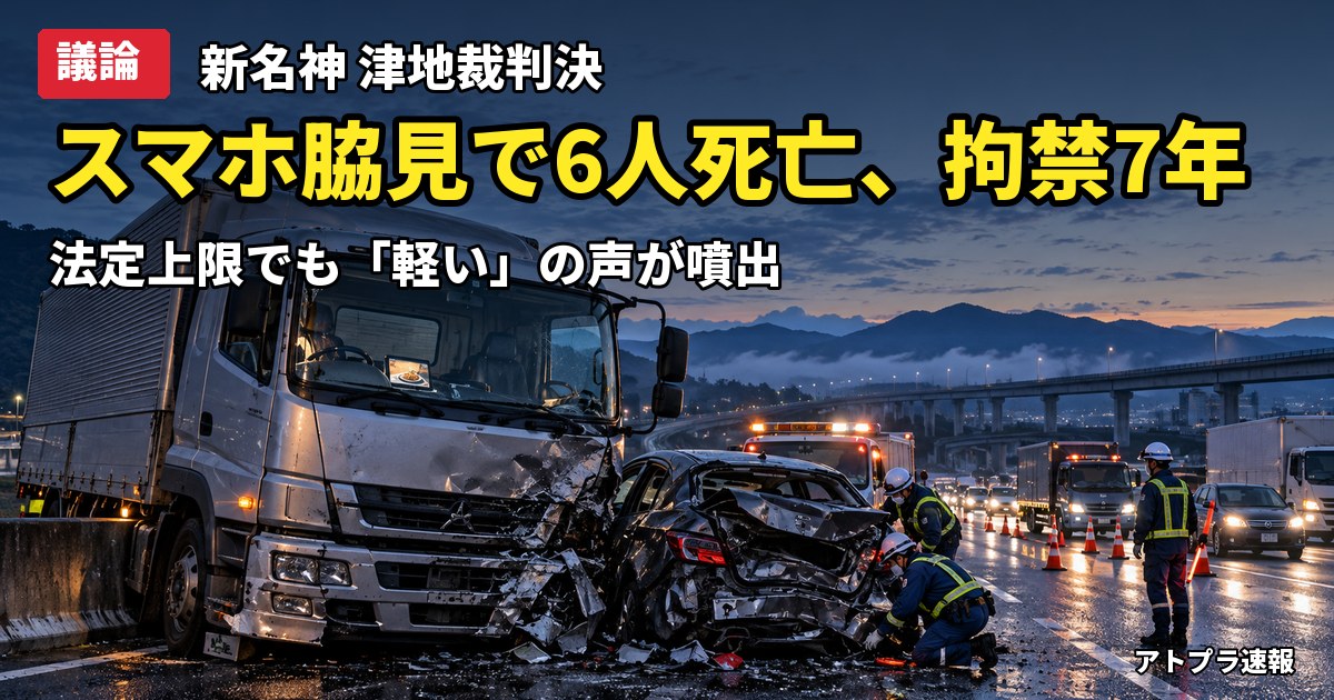 記事内容をもとにしたAI再現イメージ：【議論】新名神6人死亡事故、TikTok見ながら運転の元運転手に拘禁刑7年　津地裁が法定上限の判決