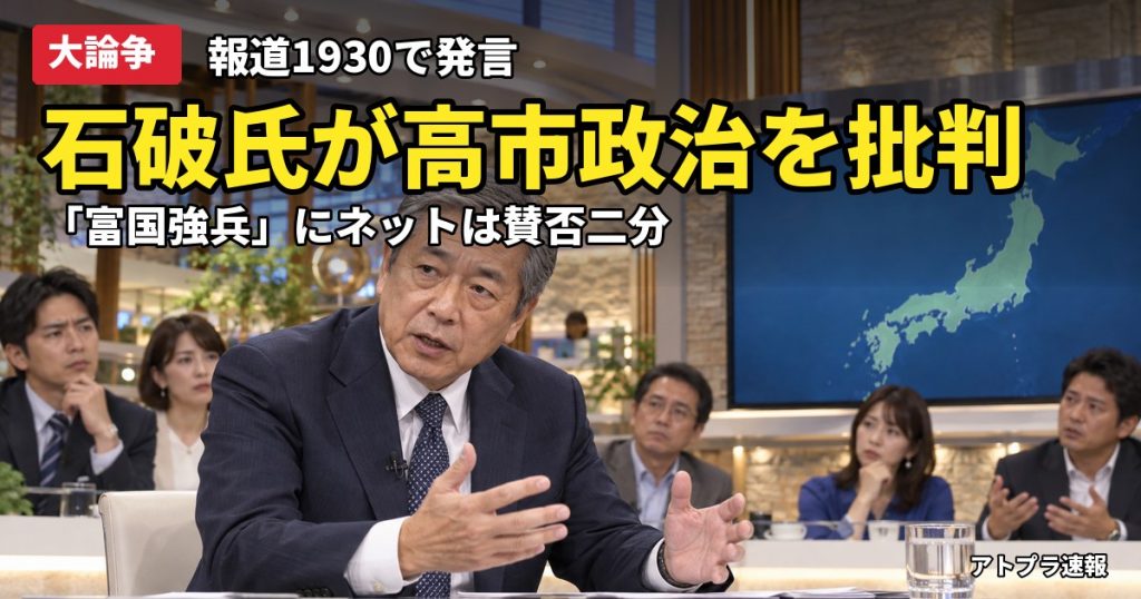 記事内容をもとにしたAI再現イメージ：【大論争】石破茂前首相が高市政治を「富国強兵」と批判、ネットは「お前が言うな」と反発