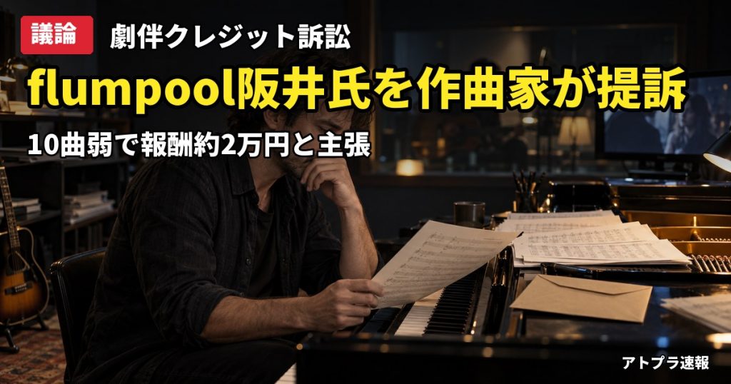 記事内容をもとにしたAI再現イメージ：【議論】flumpool阪井一生が作曲家・大浦史記氏に提訴、劇伴を8年間2万〜5万円で制作と主張