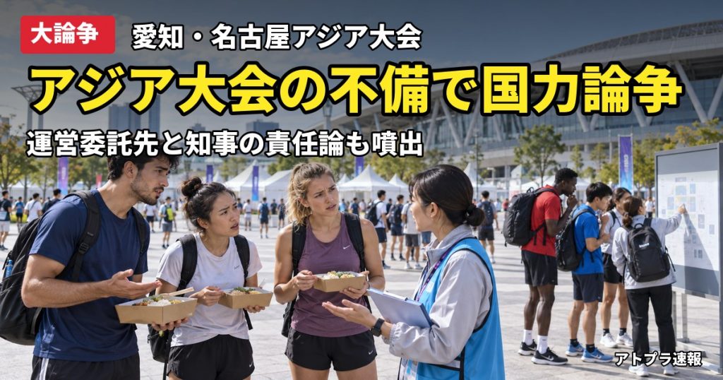 記事内容をもとにしたAI再現イメージ：【大論争】愛知・名古屋アジア大会の運営不備で「日本のサービス後進国」論、運営委託先や知事の責任を問う声
