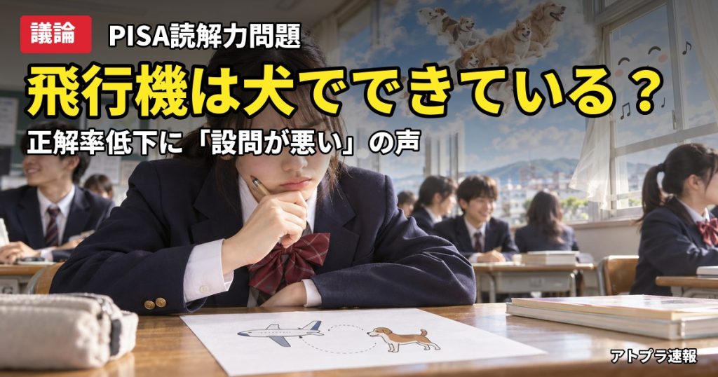 記事内容をもとにしたAI再現イメージ：【議論】「飛行機は犬でできている」PISA読解問題、日本の高1正解率低下に「設問が悪い」の声