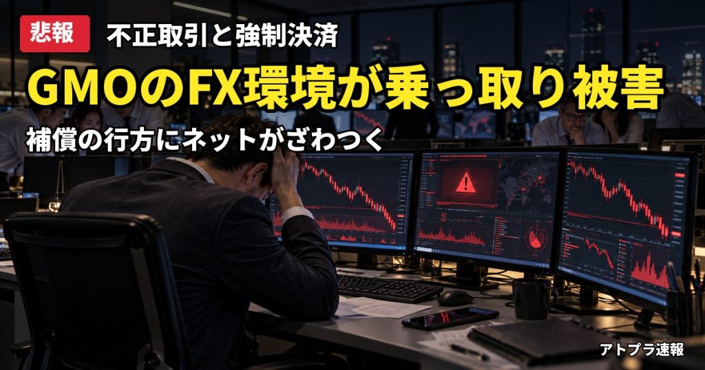 記事内容をもとにしたAI再現イメージ：【悲報】GMOのFX自動売買環境が乗っ取られ不正取引被害か、ネット「利用規約で補償されないのでは」
