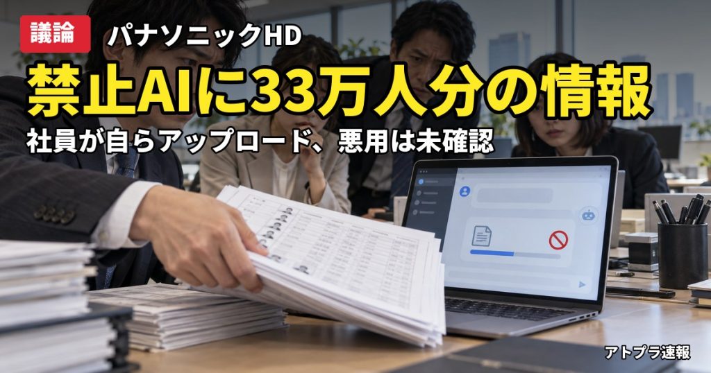 記事内容をもとにしたAI再現イメージ：【議論】パナソニックHD、禁止の生成AIに従業員ら33万人分の個人情報を社員がアップロード