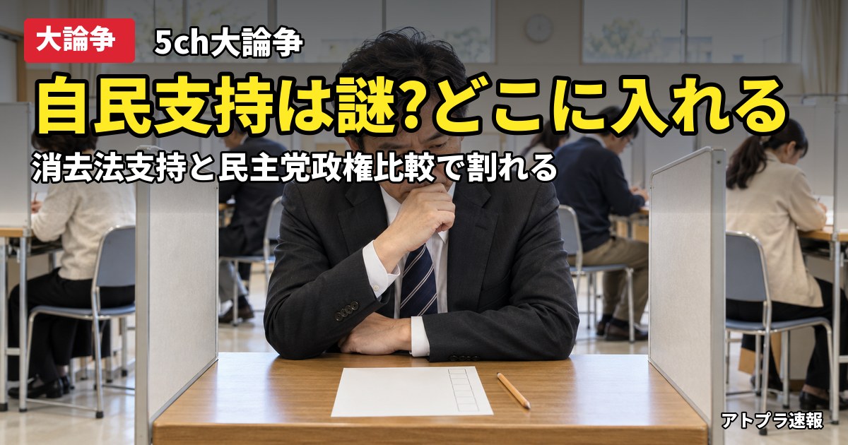 記事内容をもとにしたAI再現イメージ:【大論争】自民党支持は謎?「どこに入れる」論争が移民・年金・民主党政権比較まで拡大
