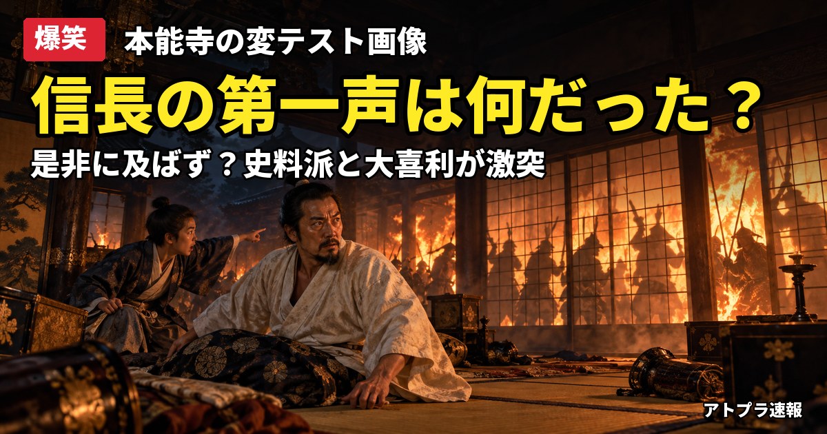 記事内容をもとにしたAI再現イメージ:【爆笑】本能寺の変で織田信長が最初に言った言葉を問う珍テスト画像、ネットが大喜利と史料論争に発展