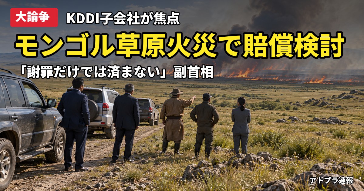 記事内容をもとにしたAI再現イメージ：【大論争】モンゴル草原火災でKDDI子会社に賠償請求検討、「法令違反ない」主張に二転三転の情報