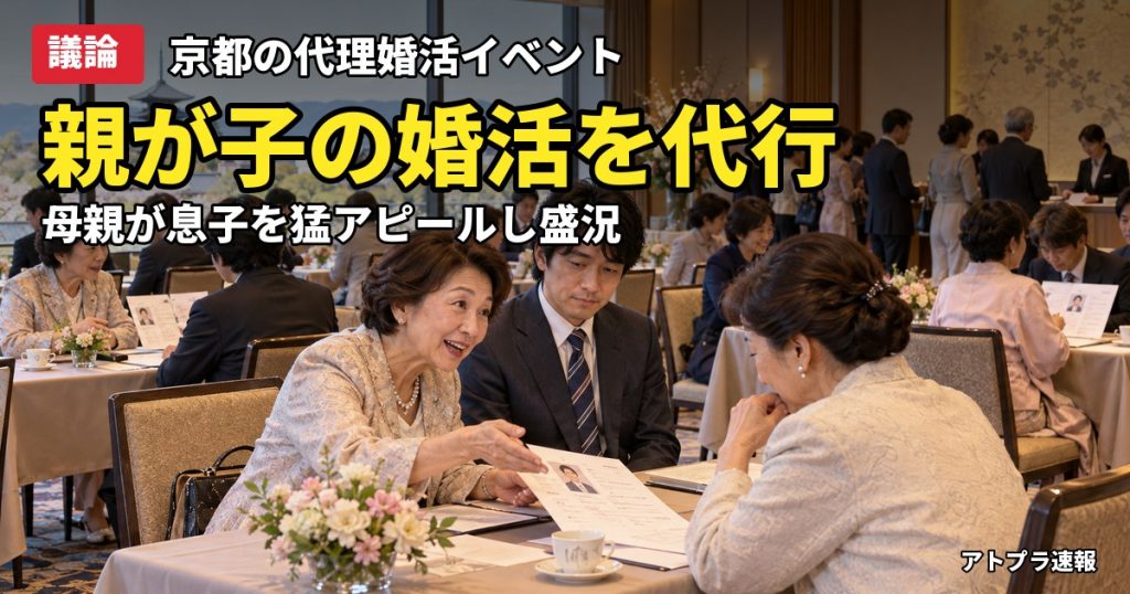 記事内容をもとにしたAI再現イメージ：【議論】親が子の代わりに相手探し「代理婚活」が盛況、母親が息子を猛アピールにネット騒然