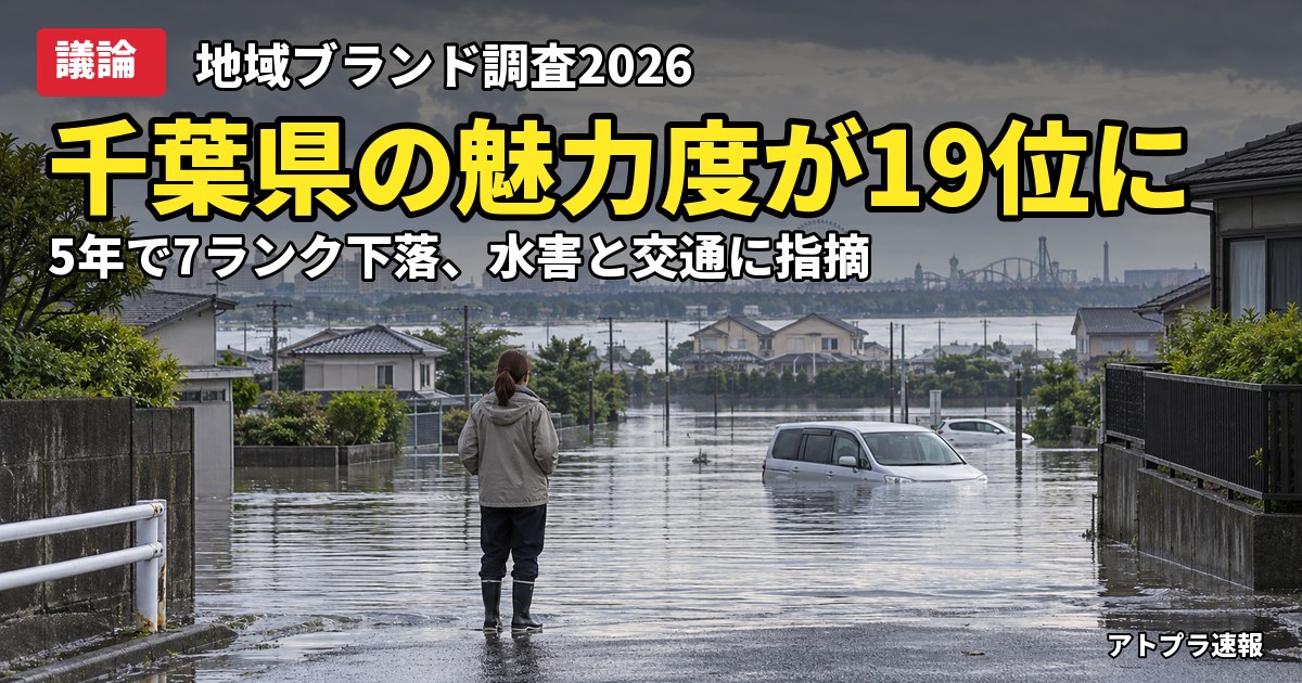 記事内容をもとにしたAI再現イメージ:【議論】千葉県の魅力度が5年で7ランクダウンの19位に、水害・交通の弱さを指摘する声が噴出