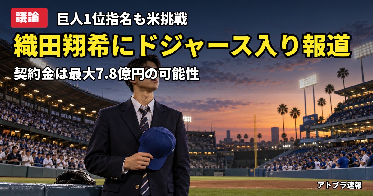 記事内容をもとにしたAI再現イメージ：【議論】織田翔希、ドジャース入り有力と米紙 契約金最大7.8億円も巨人の強行指名に賛否