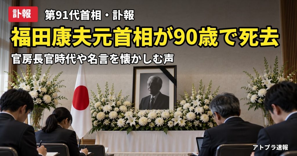 記事内容をもとにしたAI再現イメージ：【訃報】福田康夫元首相が90歳で死去　「あなたとは違うんです」や官房長官時代を振り返る声