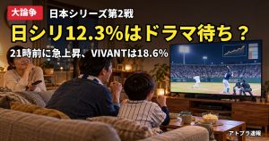 記事内容をもとにしたAI再現イメージ：【大論争】日本シリーズ第2戦が平均12.3％、VIVANT待ち加算かをめぐりネット紛糾