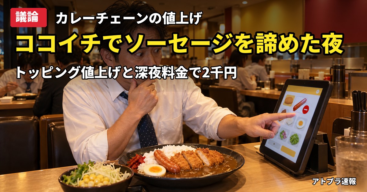 記事内容をもとにしたAI再現イメージ：【議論】CoCo壱番屋の値上げと深夜料金導入、トッピング2000円超えに「頼みすぎ」「作文」の声