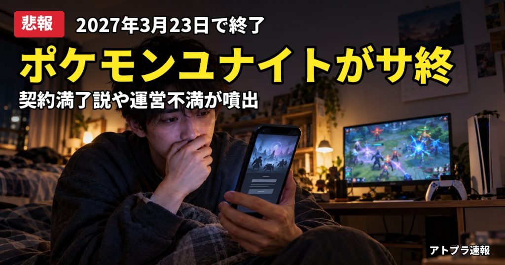 記事内容をもとにしたAI再現イメージ：【悲報】ポケモンユナイト、2027年3月23日でサービス終了を発表　約6年の歴史に幕