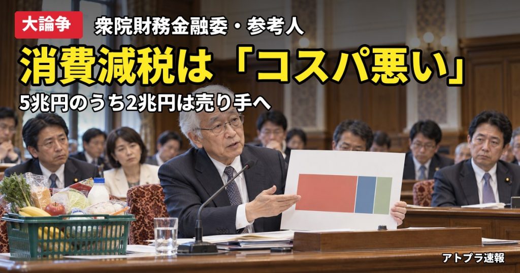 記事内容をもとにしたAI再現イメージ：【大論争】渡辺努・東大名誉教授「食料品の消費減税は極めてコスパ悪い」国会で指摘、ネットは賛否真っ二つ
