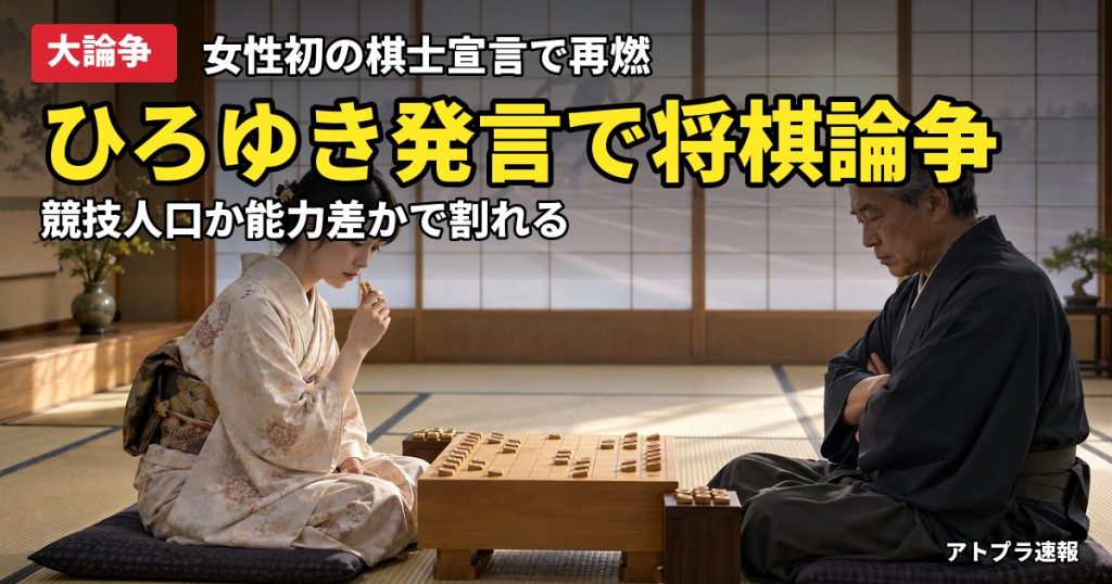 記事内容をもとにしたAI再現イメージ：【大論争】ひろゆき氏「将棋は男性が向いてる」発言に賛否、西山朋佳白玲の棋士宣言で再燃