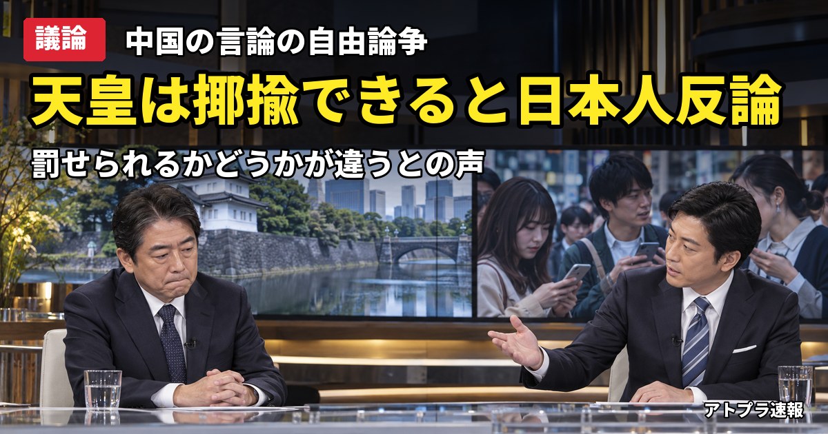 記事内容をもとにしたAI再現イメージ：【議論】中国人「日本人も天皇を揶揄できないだろ」→日本人「できるぞ」で天皇制論争に発展
