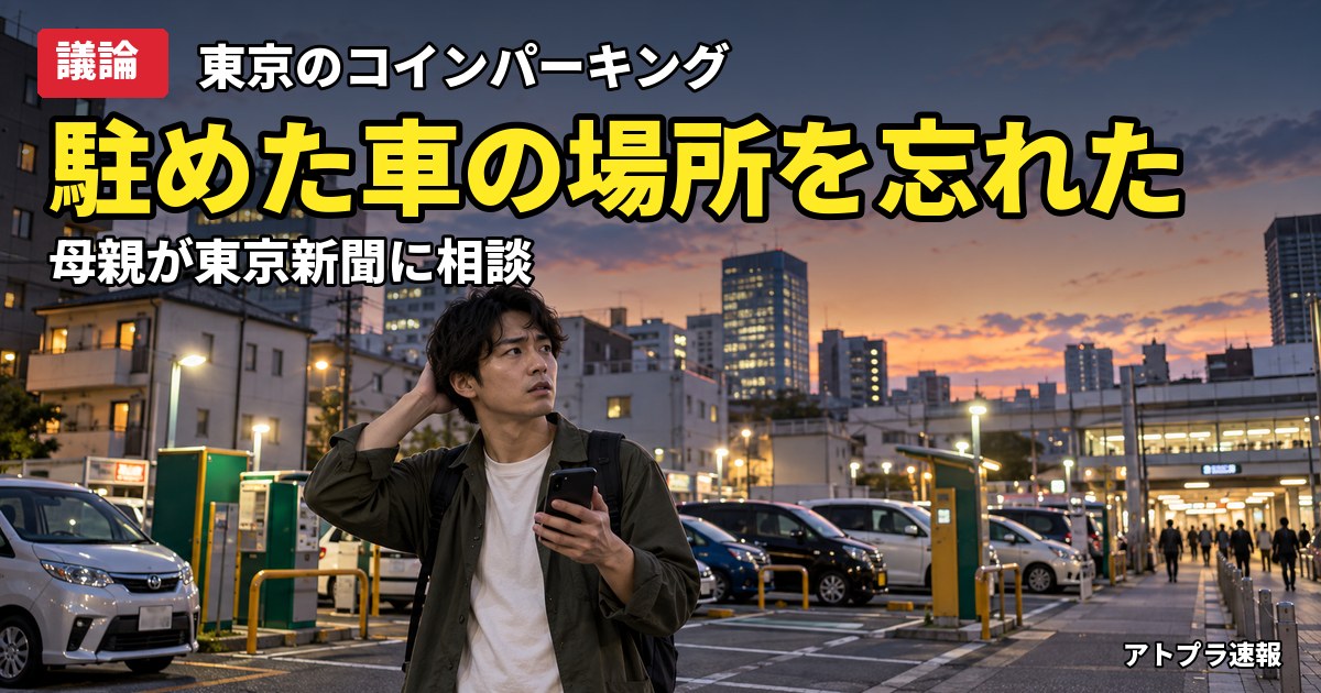 記事内容をもとにしたAI再現イメージ：【議論】東京のコインパーキングで車の場所を忘れた息子、母が東京新聞に相談し「誰にでも起きる?」と話題に
