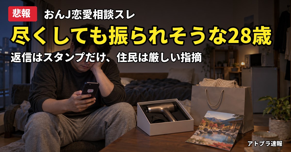 記事内容をもとにしたAI再現イメージ:【悲報】年収650万の28歳男性、貯金と1泊10万の旅行でも彼女に振られそうでおんJ民に説教される