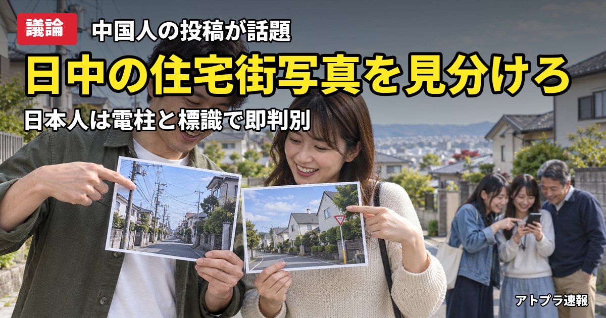 記事内容をもとにしたAI再現イメージ：【議論】中国人「99％は日本と中国の住宅街写真を見分けられない」→日本人「電柱と標識で一発」